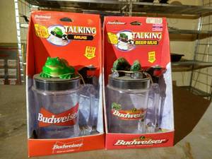 (2) Budweiser Talking Mugs - New