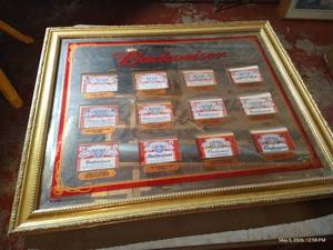 Large Framed Budweiser Label History Display