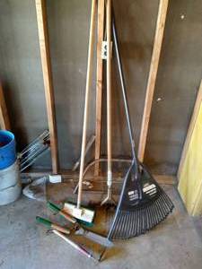 Lot of Yard Tools - Rakes, Etc