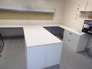 lot 116 image: Wall Desk with Filing Cabinets and Shelving