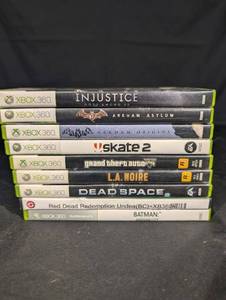 Xbox 360 Games (Lot of 9) - Injustice Arkham Origins x2 Skate 2 GTA V LA Noire