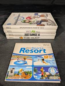 Wii Games (Lot of 5) - Mario Kart Wii, Wii Fit Plus, Just Dance 4, The Hunt, Wii Sports Resort