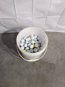 Golf Balls in White Bucket - Mixed Brands, Used