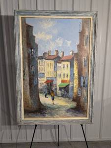 City Street Landscape by Paul Dubois - Framed Oil Painting 40 x 28 in