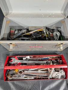 Craftsman Metal Toolbox with Red Plastic Tray Full of Hand Tools