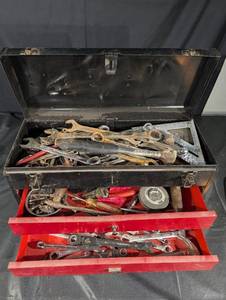 Assorted Hand Tools in Red 3-Drawer Chest with Wrenches, Pliers & Sockets