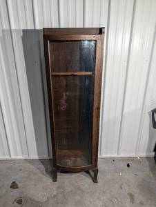 Antique Oak Gun Cabinet - Curved Glass Front, Display Case