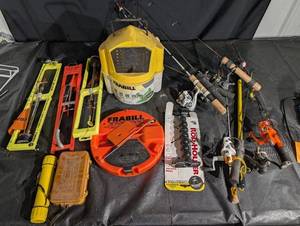 Frabill Ice Fishing Tackle - 10-Inch Pro Tip-Up, Reels, Rods, Lures & Case