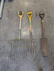 Garden Tools Set - Rake, 4-Tine Fork & Shovel