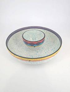 Speckled Ceramic Bowl Set with Nested Cup - Colorful Rim Pattern, 2-Piece