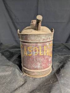 Vintage Gasoline Can with Spout - Red Weathered Metal