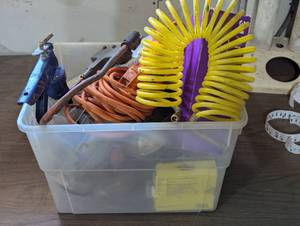 Mixed Bin - Power cord, Air Hose, Caulking, Shop Light and More