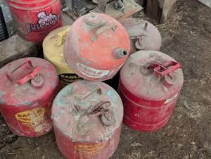 Lot of 6 Vintage Metal Gas Cans - Great Shape