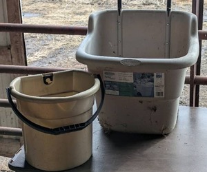 2 FeedWatering Containers - 1 Larger Wheeled and Handled