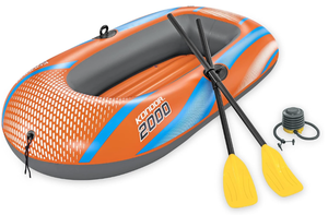 lot 62 image: H2O GO Kondor 2000 Raft Set - 61 x 38 - Fits 1 Child & 1 Adult, Orange & Blue, Bestway Family Water Boat, Water Sports, Front Tie Rope, Suitable for Ages 6, 210 lb Weight Capacity