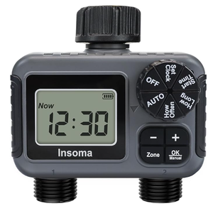 lot 109 image: Insoma 2-Zone Sprinkler Timer, Programmable Garden Hose Timer with AutoManualRain Delay Modes  Water-Saving Irrigation Controller for Lawn, Yard & Drip Systems  Waterproof Design & Easy Setup (Used)