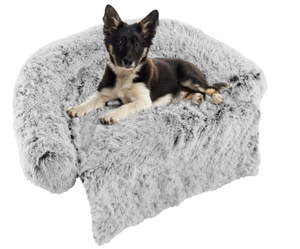lot 204 image: PETSITE Plush Calming Dog Bed, Fluffy Pet Bed for Couch with Soft Neck Bolster, Waterproof Dog Sofa Bed Furniture Protector Mats (Dark Grey, 44.0 L x 40.0 W x 7.0 Th) (IMAGE IS A STOCK PHOTO. PLEASE SEE PHOTOS FOR ACCURATE COLOR)