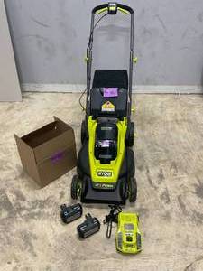 RYOBI ONE+ HP 18V Brushless 16 in. Cordless Battery Walk Behind Push Lawn Mower with (2) 4.0 Ah Batteries and (1) Charger