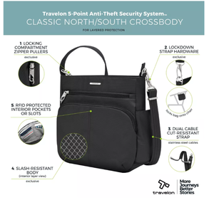 lot 81 image: Travelon Anti-Theft Classic NorthSouth Crossbody Bag-Black