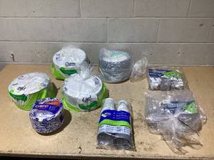 LOT OF 8 Paper Plates, Coffee To Go Cups, & Plasticware