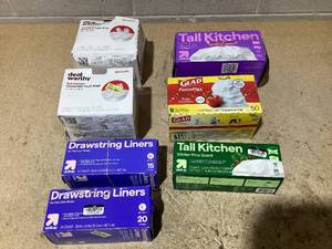LOT OF 7 Trash Bags & Drawstring Liners