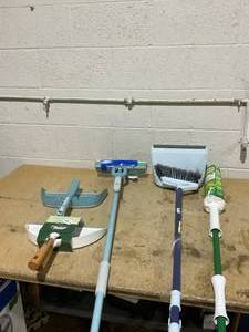 LOT OF 5 Mops, Broom, & Dust Pans