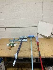 LOT OF 5 Mops, Broom, & Dust Pans