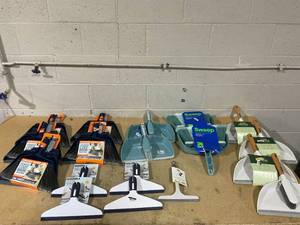 LOT OF 18 Sweep Brooms, Dustpans, & Squeegees (CasaBella, up&up)