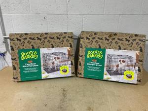 lot 177 image: LOT OF 2 Boots & Barkley Two Door Wire Pet Crates Size Small - 24 Inches (L), 20 Inches (H) x 18 Inches (W)
