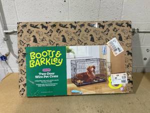 lot 179 image: Boots & Barkley Two Door Wire Collapsible Dog Crate - Black - Medium Size 30 Inches (L), 21 Inches (H) x 19 Inches (W)