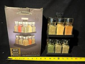 lot 16 image: Olde Thompson Spice Rack - 16 Jar Flip-Lid Rotating Spice Organizer