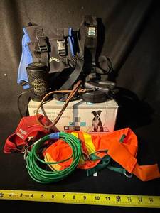 lot 23 image: Dog Harness - Orange Life Vest - Green Leash & PL360 Puppy Pads