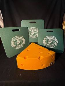 lot 25 image: Foamation Cheesehead Wedge & Lambeau Field Seat Cushions - Green Bay Packers Memorabilia Set