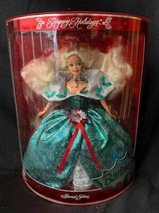 lot 52 image: Barbie Happy Holidays Special Edition Emerald Green Satin Gown Doll With Victorian Collar