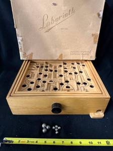 lot 59 image: Labyrinth Wooden Marble Maze Puzzle - 60-Hole Drawer Box, Made in Sweden