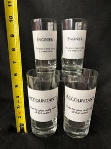 lot 65 image: Engineer & Accountant Glass Tumblers - Set of 4 with Quotes