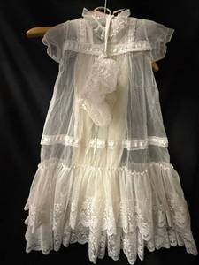 lot 76 image: Shepherd Christening Gown & Lace Bonnet - White Lace Overlay