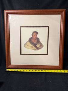 lot 79 image: Omakas Chief Ong-Pa-Ton Native American Portrait Print Framed 18x18 Square