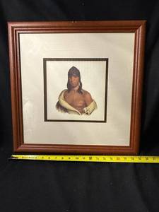 lot 80 image: Pa-She-Pa-Haw Sauk Chief Native American Portrait Print Framed 18x18 Square
