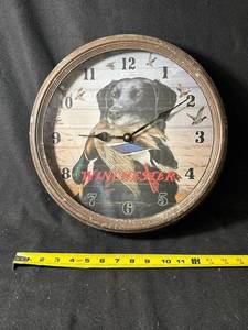 lot 99 image: Winchester Dog Clock - Round Rustic Wall Clock with Bird Motif