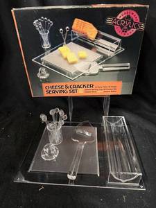 lot 113 image: Housewares Acrylics Cheese & Cracker Serving Set with Tray, Cracker Bin, Slicer & 12 Picks