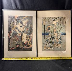 lot 119 image: Pair of Japanese Utagawa Kunisada Woodblock Prints in Black Frames