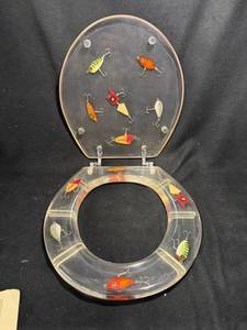 lot 144 image: Vintage Clear Plastic Fishing Lure Display Case with 12 Colorful Lures - Hinged Lid