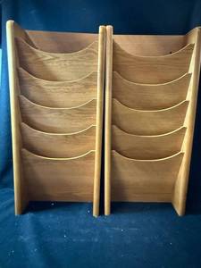 lot 170 image: Vintage Oak Magazine Racks lot of 2  10-Slot Floor Organizer