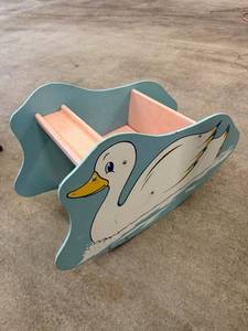lot 186 image: Delphis Duck-Shaped Wooden Childs Rocker- Kids Toy Furniture