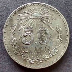 lot 3 image: 1937 Mexico Silver 50 Centavos