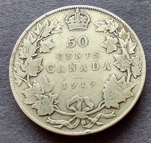 lot 15 image: 1919 Canada Silver 50 Cent Coin