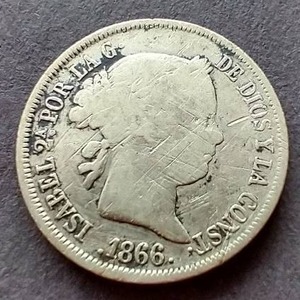 lot 30 image: 1866 Spain Silver 40 Centimos