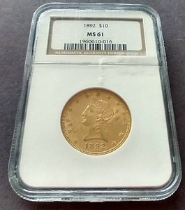 lot 81 image: 1892 Liberty Head $10 Gold Coin - NGC MS61