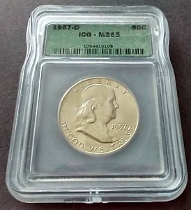 lot 91 image: 1957-D Franklin Half Dollar - ICG MS65